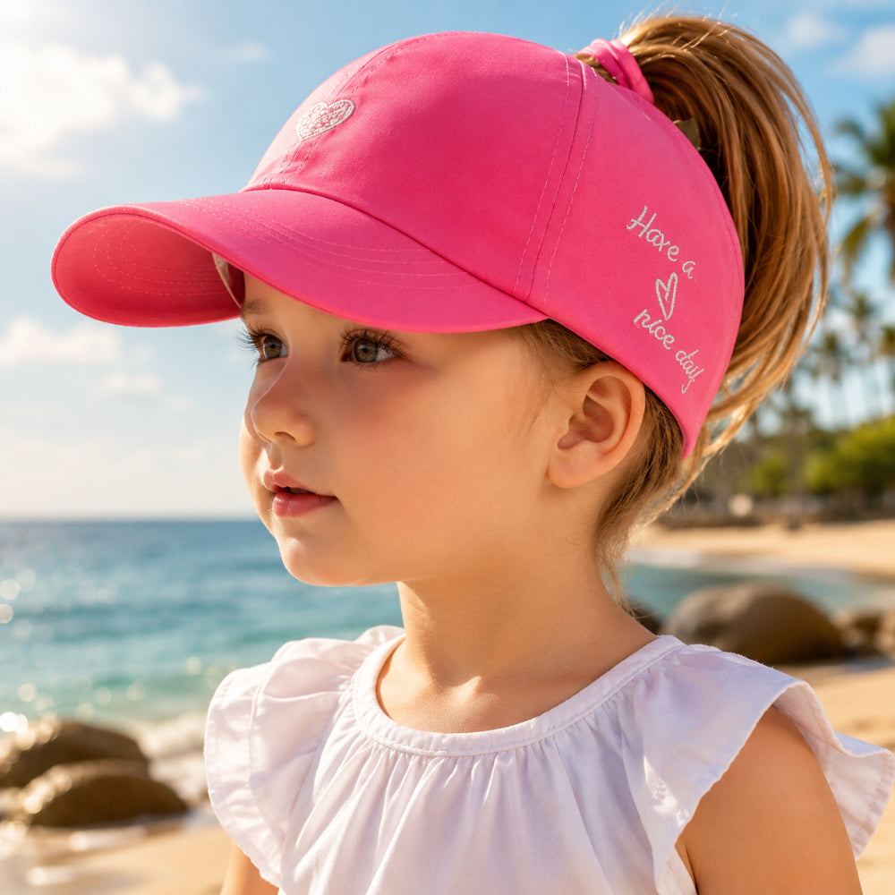 Kids Ponytail Baseball Cap with Curved Sun Shade
