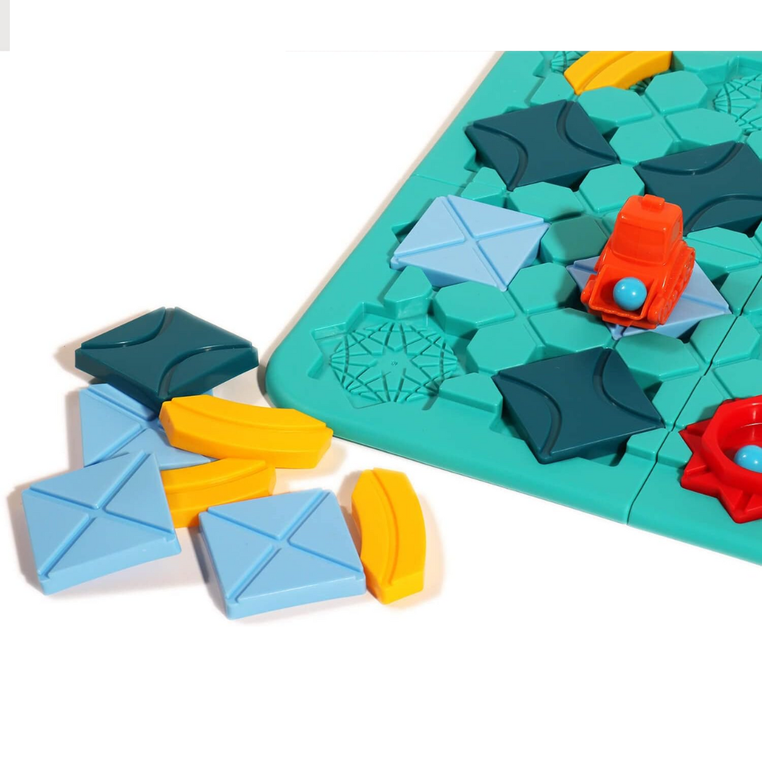 Kids Puzzle Car Track Building Game with Logic Blocks and Problem Solving Challenges