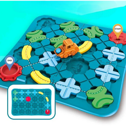 Kids Puzzle Car Track Building Game with Logic Blocks and Problem Solving Challenges