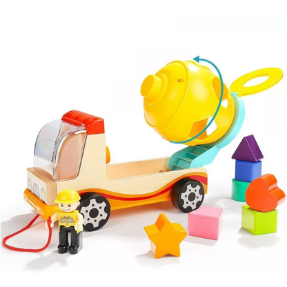 Kids Shape Sorting Dump Truck Toy with Spinning Mixer and Educational Learning Blocks