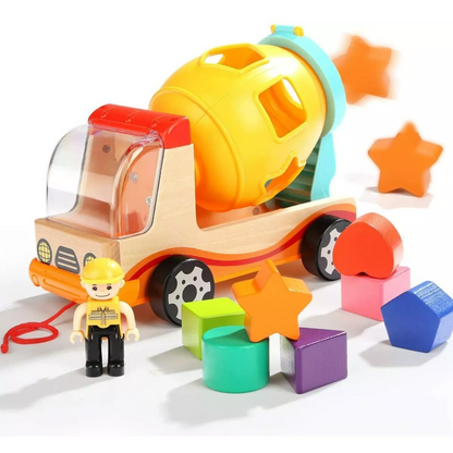 Kids Shape Sorting Dump Truck Toy with Spinning Mixer and Educational Learning Blocks