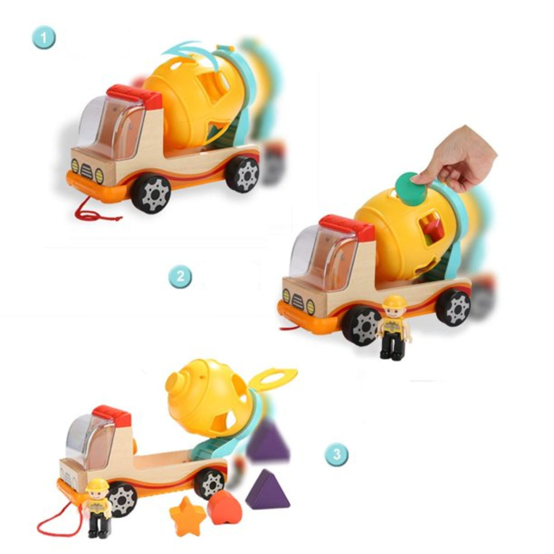 Kids Shape Sorting Dump Truck Toy with Spinning Mixer and Educational Learning Blocks