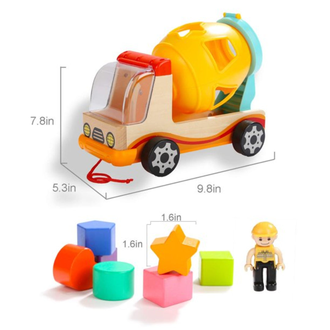 Kids Shape Sorting Dump Truck Toy with Spinning Mixer and Educational Learning Blocks
