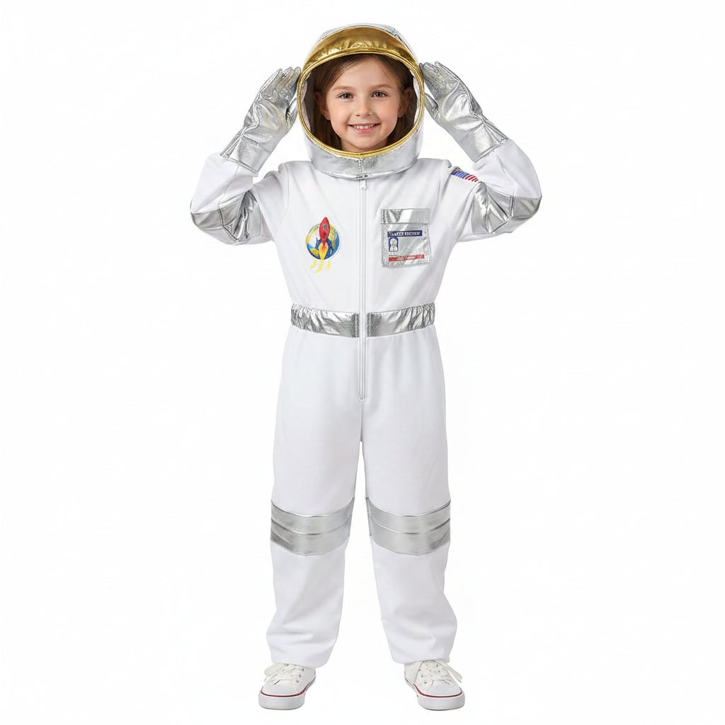 Tuta costume di Halloween da astronauta esploratore dello spazio per bambini, outfit per travestimenti