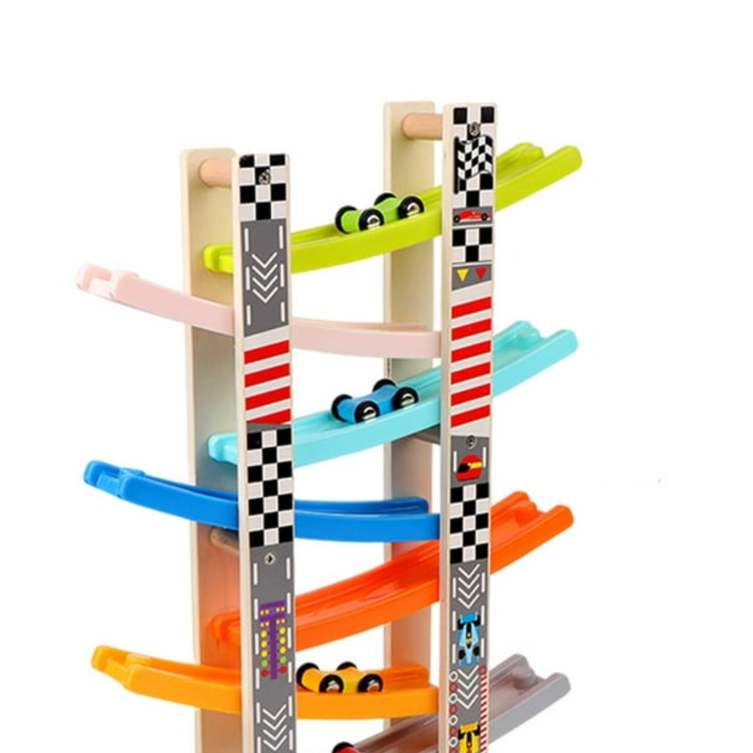 Kids Steering Wheel Car Ramp Racing Toy for Motor Skills Hand Eye Coordination and Learning