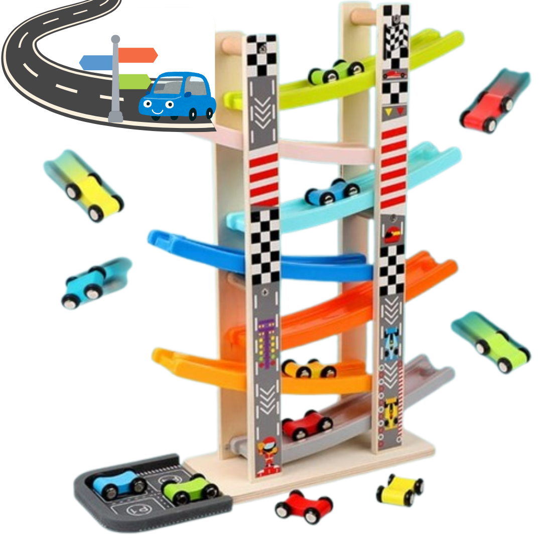 Kids Steering Wheel Car Ramp Racing Toy for Motor Skills Hand Eye Coordination and Learning