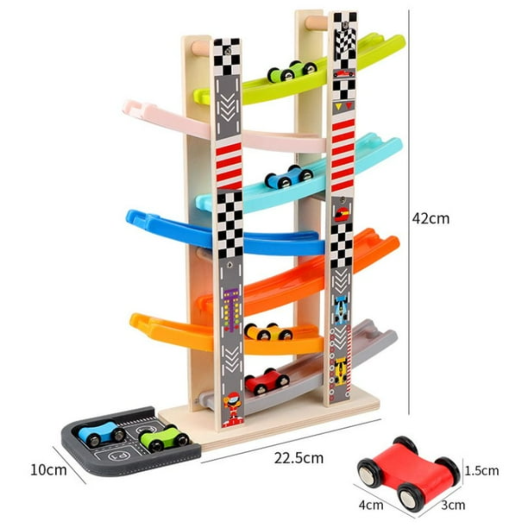 Kids Steering Wheel Car Ramp Racing Toy for Motor Skills Hand Eye Coordination and Learning