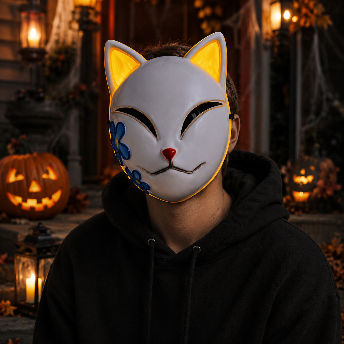 LED Cat Mask Halloween Costume Light Up Cosplay Party Accessory