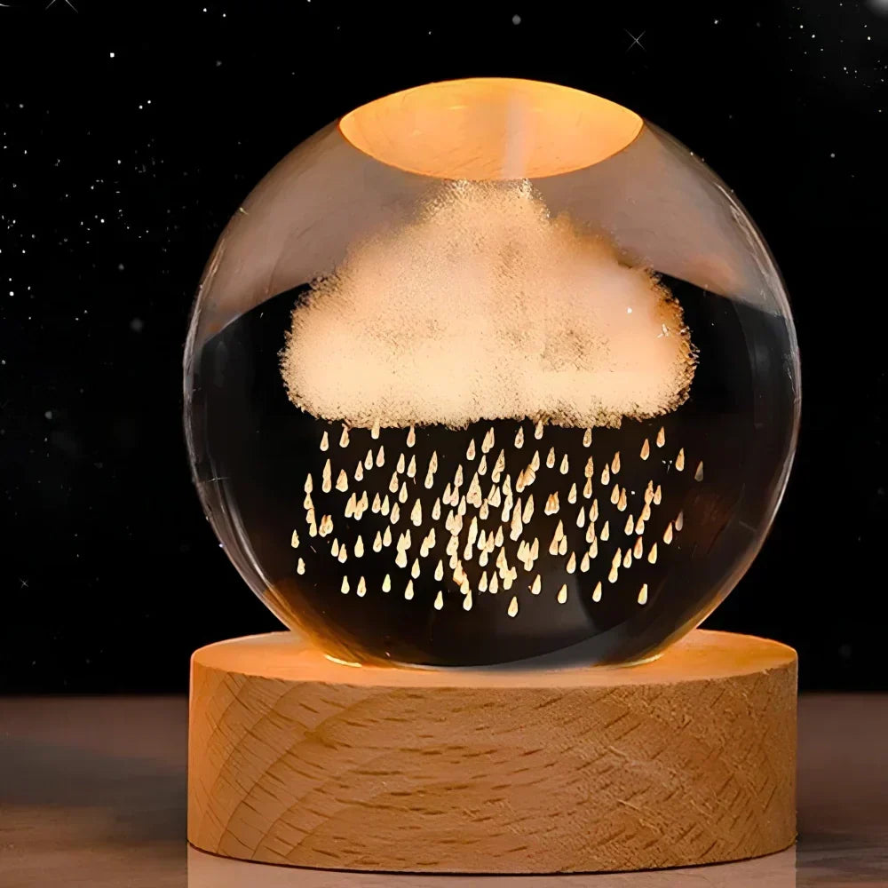 Lampada notturna a sfera di cristallo LED con rappresentazione 3D di un pianeta, luce bianca calda e decorazione USB