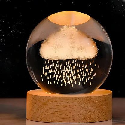 Lampada notturna a sfera di cristallo LED con rappresentazione 3D di un pianeta, luce bianca calda e decorazione USB