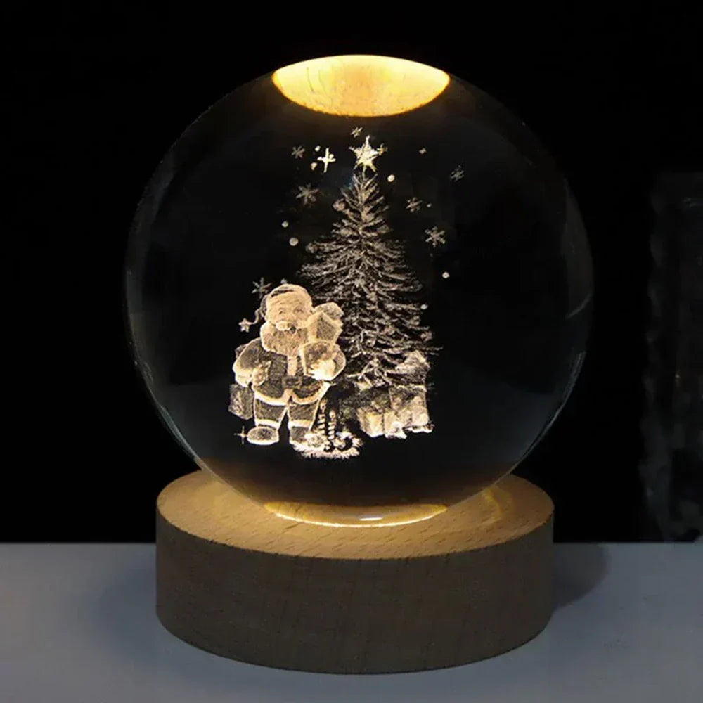 Lampada notturna a sfera di cristallo LED con rappresentazione 3D di un pianeta, luce bianca calda e decorazione USB