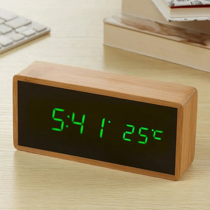 LED Digital Alarm Clock Mirror Display Temperature and Date Modern Desk Clock