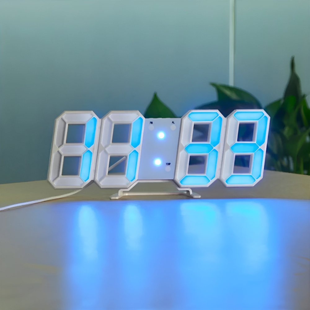 LED Digital Wall Clock Large 3D Display Automatic Night Mode USB