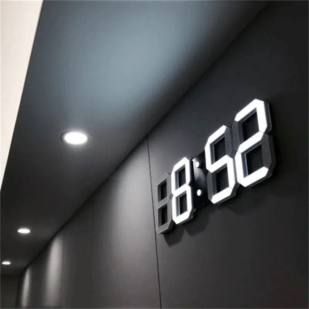 LED Digital Wall Clock Large 3D Display Automatic Night Mode USB