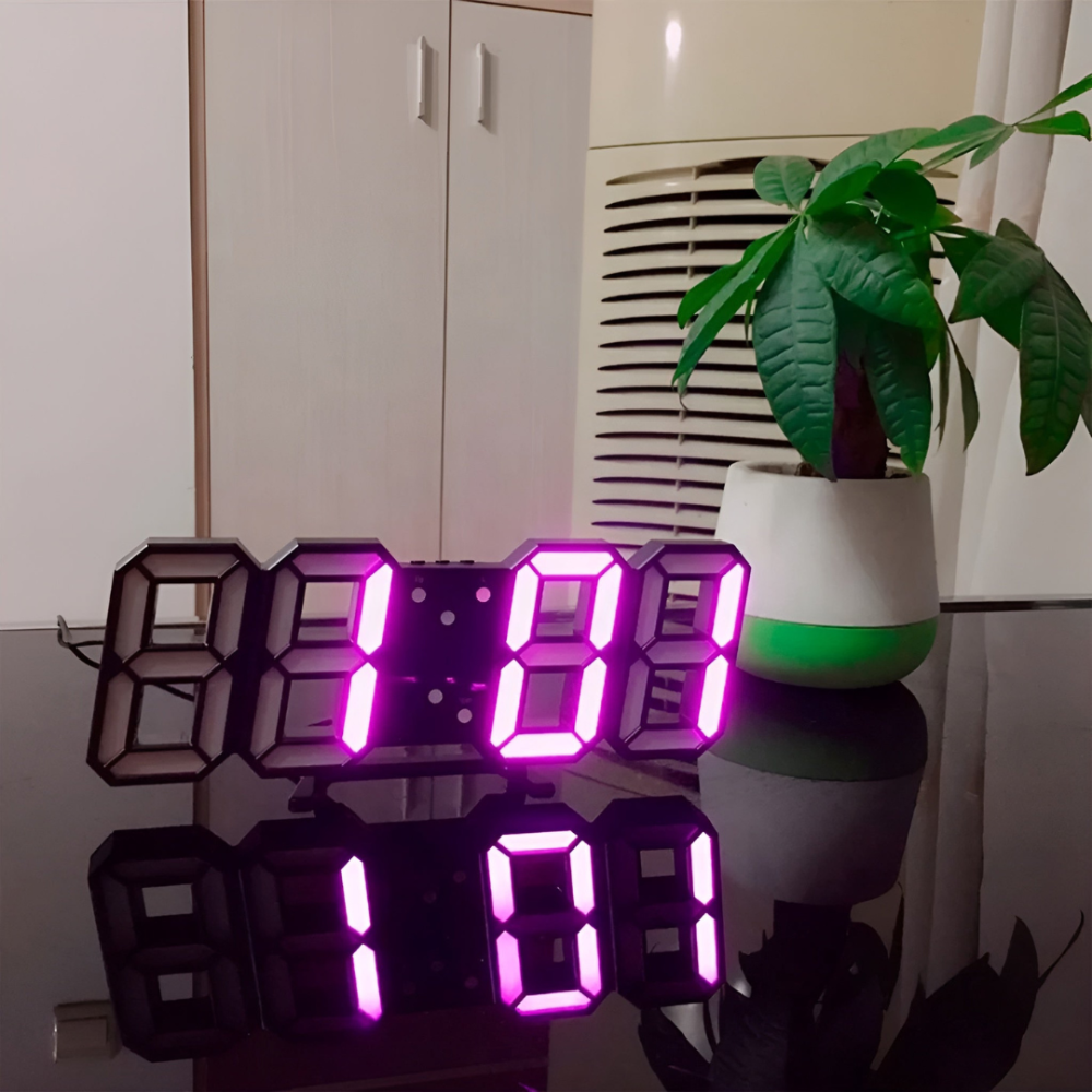 LED Digital Wall Clock Large 3D Display Automatic Night Mode USB