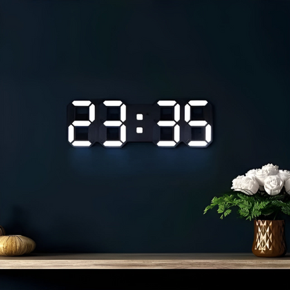 LED Digital Wall Clock Large 3D Display Automatic Night Mode USB