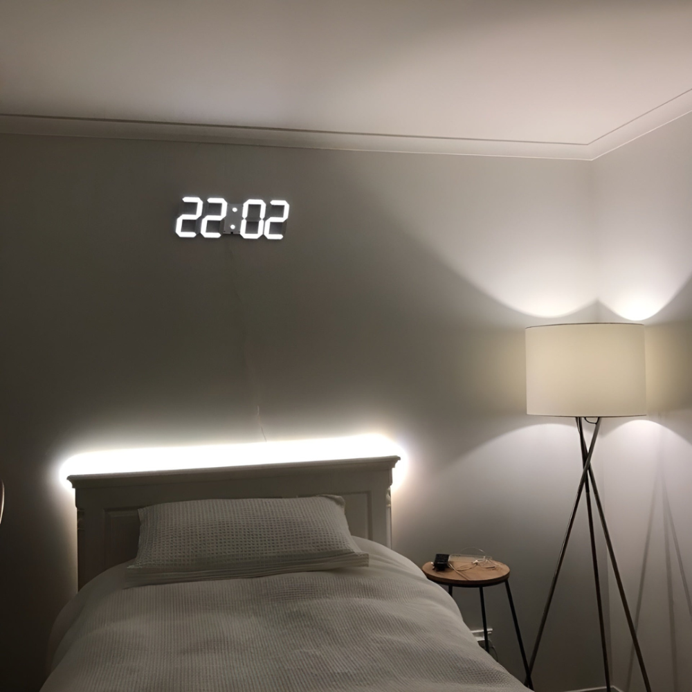 LED Digital Wall Clock Large 3D Display Automatic Night Mode USB