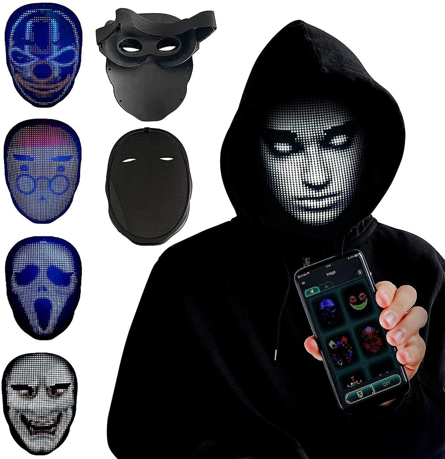 LED Face Mask for Halloween – Changing Face Light Mask, Rechargeable Party & Festival Accessory