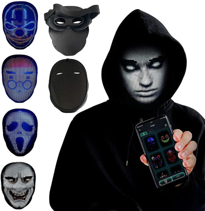 LED Face Mask for Halloween – Changing Face Light Mask, Rechargeable Party & Festival Accessory