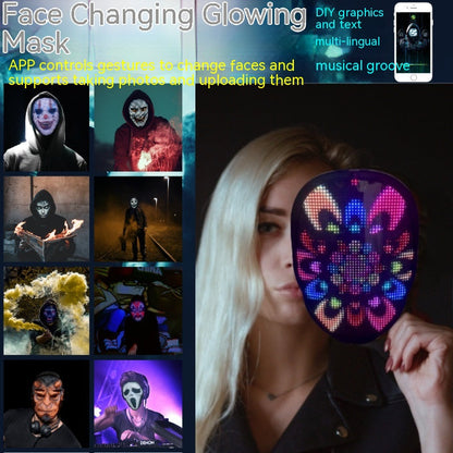 LED Face Mask for Halloween – Changing Face Light Mask, Rechargeable Party & Festival Accessory