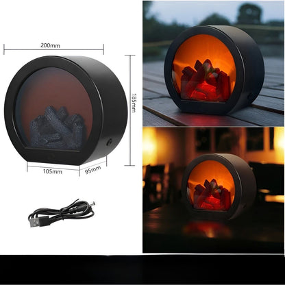 LED Flame Lantern Night Light Fireplace Effect Decorative Ambient Lamp