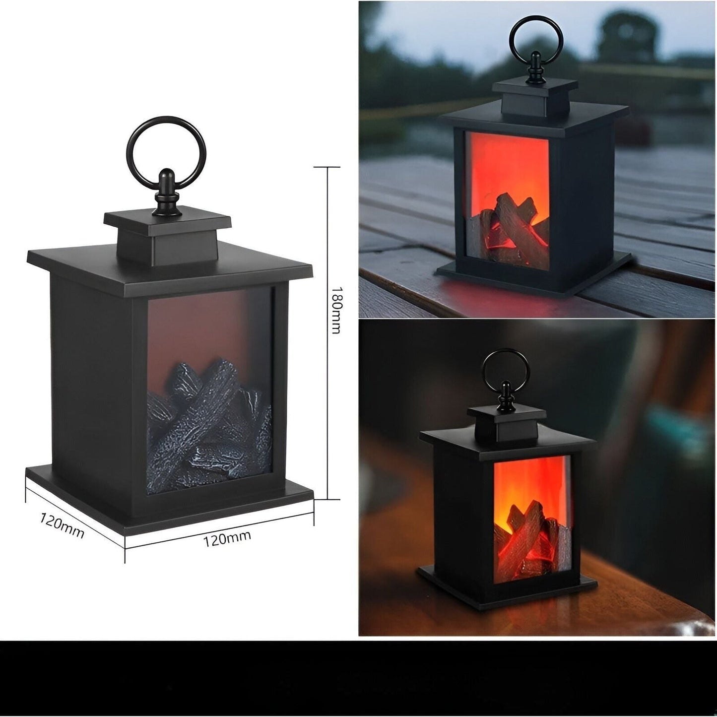 LED Flame Lantern Night Light Fireplace Effect Decorative Ambient Lamp