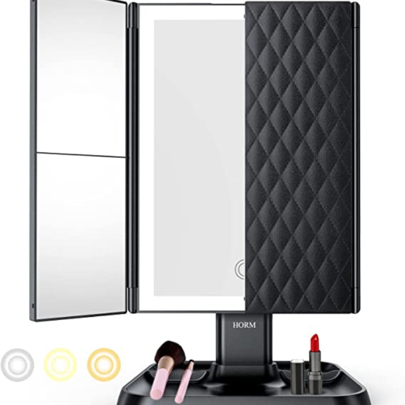 LED Makeup Mirror with Magnification Adjustable Light Storage Organizer