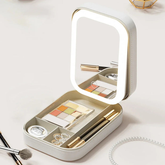 LED Makeup Mirror with Portable Case and Organised Storage Design