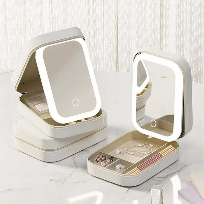 LED Makeup Mirror with Portable Case and Organised Storage Design