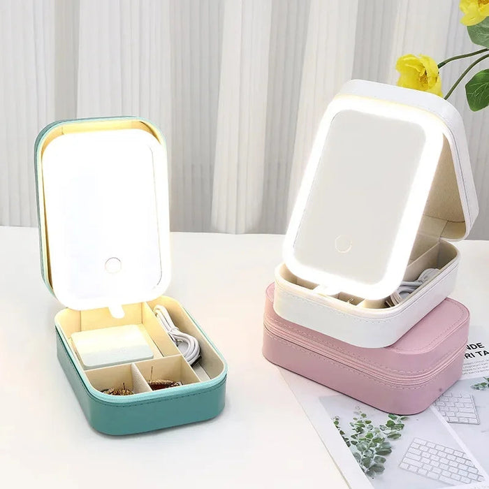 LED Makeup Mirror with Portable Case and Organised Storage Design