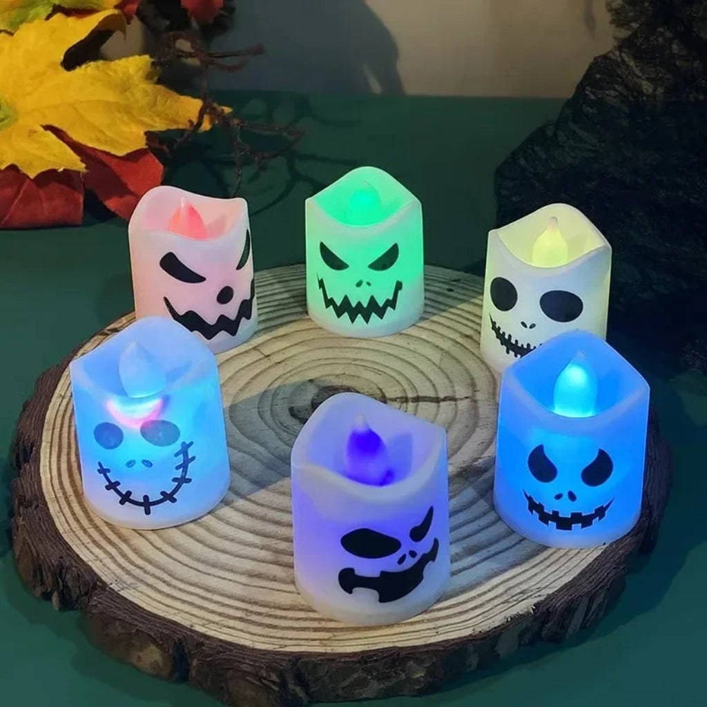 LED Pumpkin Tea Light Candles Halloween Decoration Set Table Party Decor