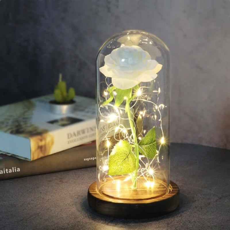 LED Rose Table Lamp Glass Dome Dual Power Decorative Light
