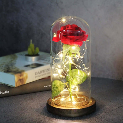 LED Rose Table Lamp Glass Dome Dual Power Decorative Light