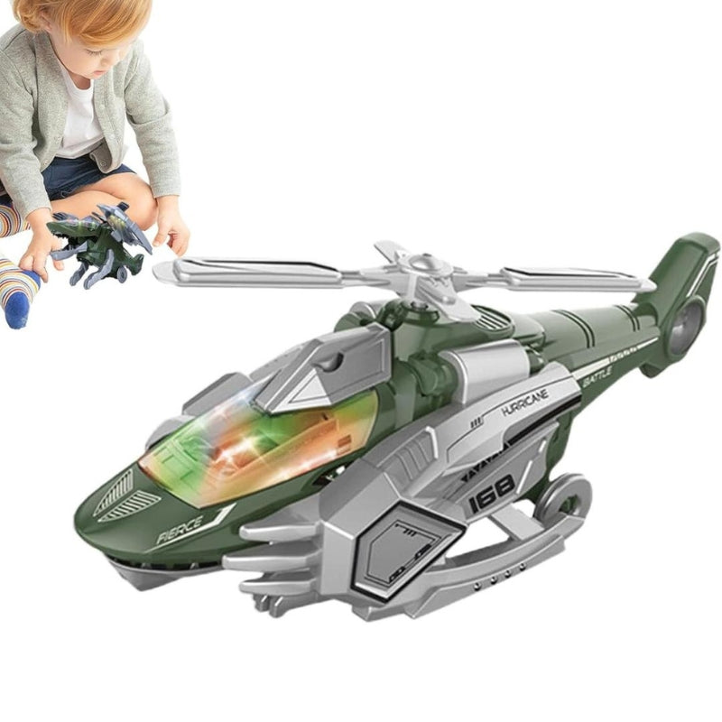 LED Transforming Dinosaur Helicopter Toy with Lights Music and Obstacle Avoidance