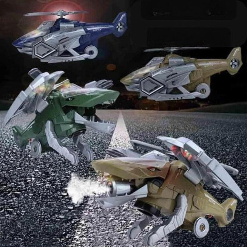 LED Transforming Dinosaur Helicopter Toy with Lights Music and Obstacle Avoidance