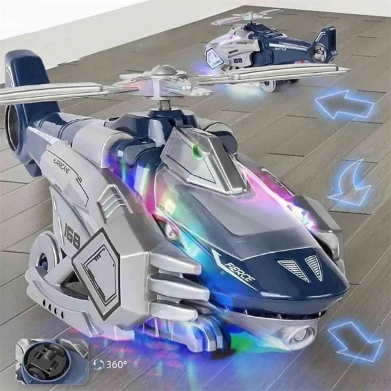 LED Transforming Dinosaur Helicopter Toy with Lights Music and Obstacle Avoidance