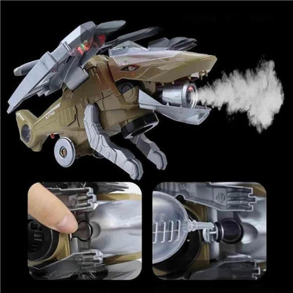 LED Transforming Dinosaur Helicopter Toy with Lights Music and Obstacle Avoidance