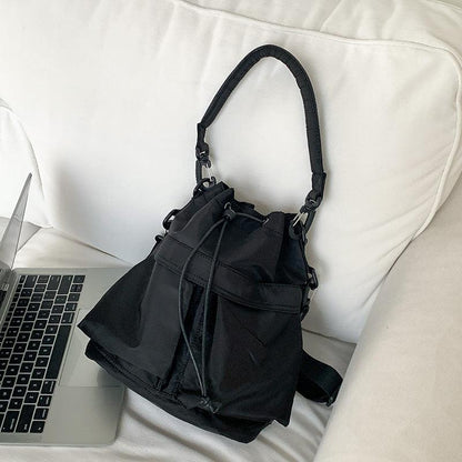 Large Capacity Drawstring Crossbody Shoulder Bag Multi Pocket Casual Messenger Bag Adjustable Strap