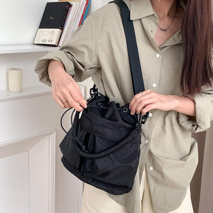 Large Capacity Drawstring Crossbody Shoulder Bag Multi Pocket Casual Messenger Bag Adjustable Strap