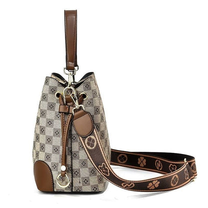 Large Capacity Handbag Adjustable Strap Smooth Zipper Structured Vintage Print Shoulder Bag