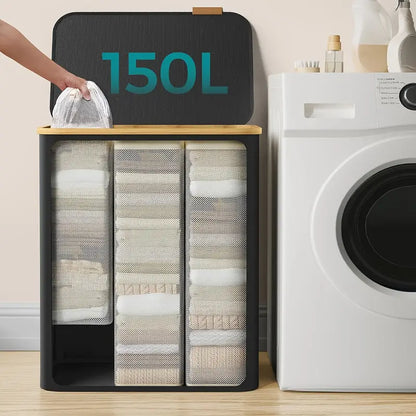 Large Laundry Hamper 150L Triple Compartment Organizer
