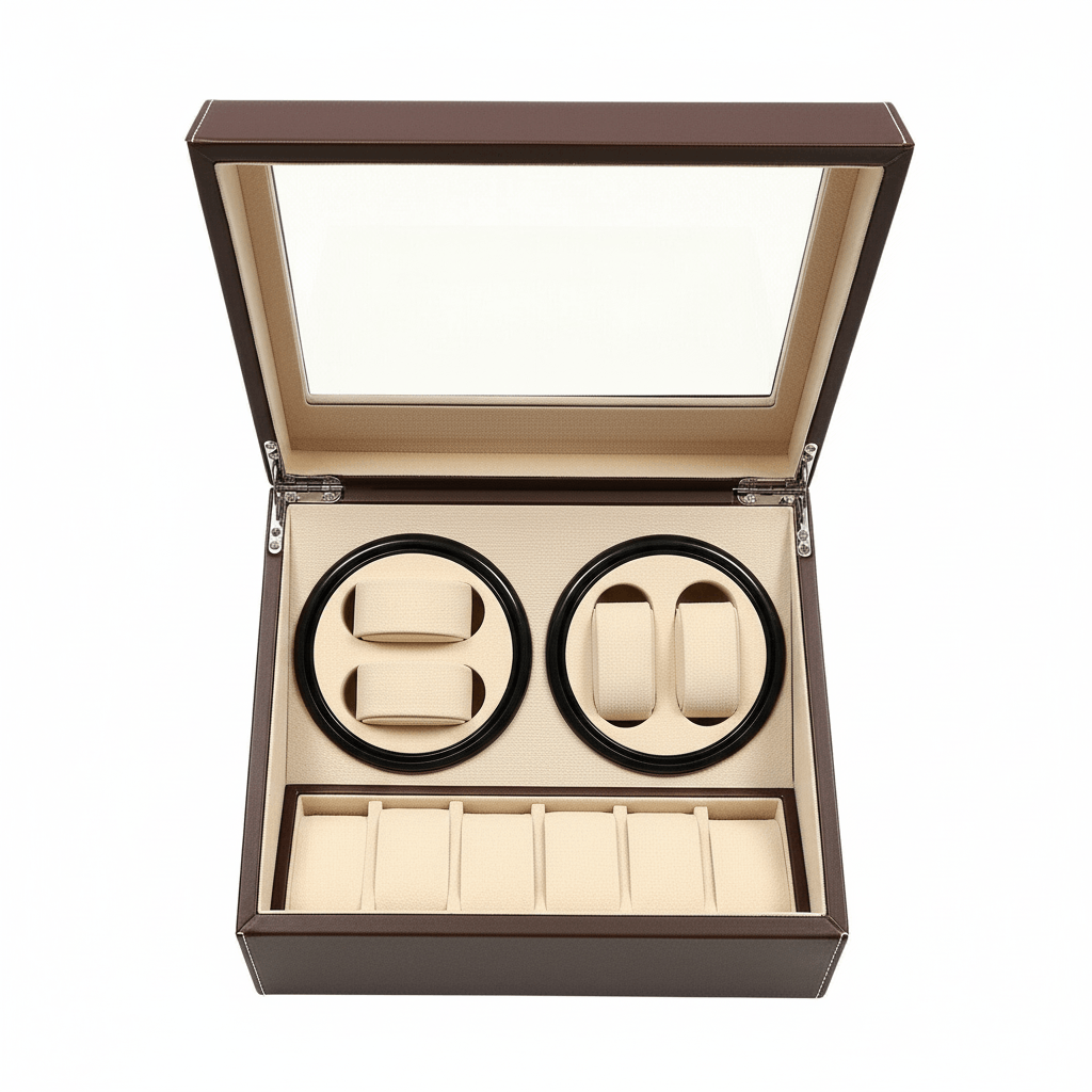 Larvento – Automatic Watch Winder Display Box with 4 Winding Slots and 6 Storage Slots