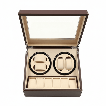 Larvento – Automatic Watch Winder Display Box with 4 Winding Slots and 6 Storage Slots