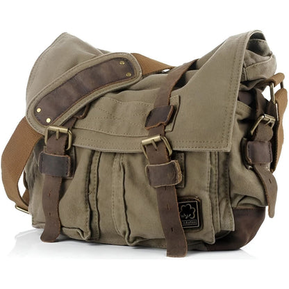 Larvento – Men’s Vintage Canvas Messenger Bag with Leather Accents