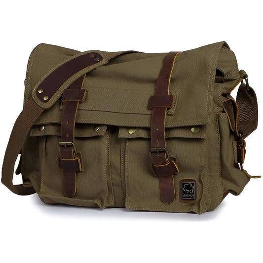 Larvento – Men’s Vintage Canvas Messenger Bag with Leather Accents