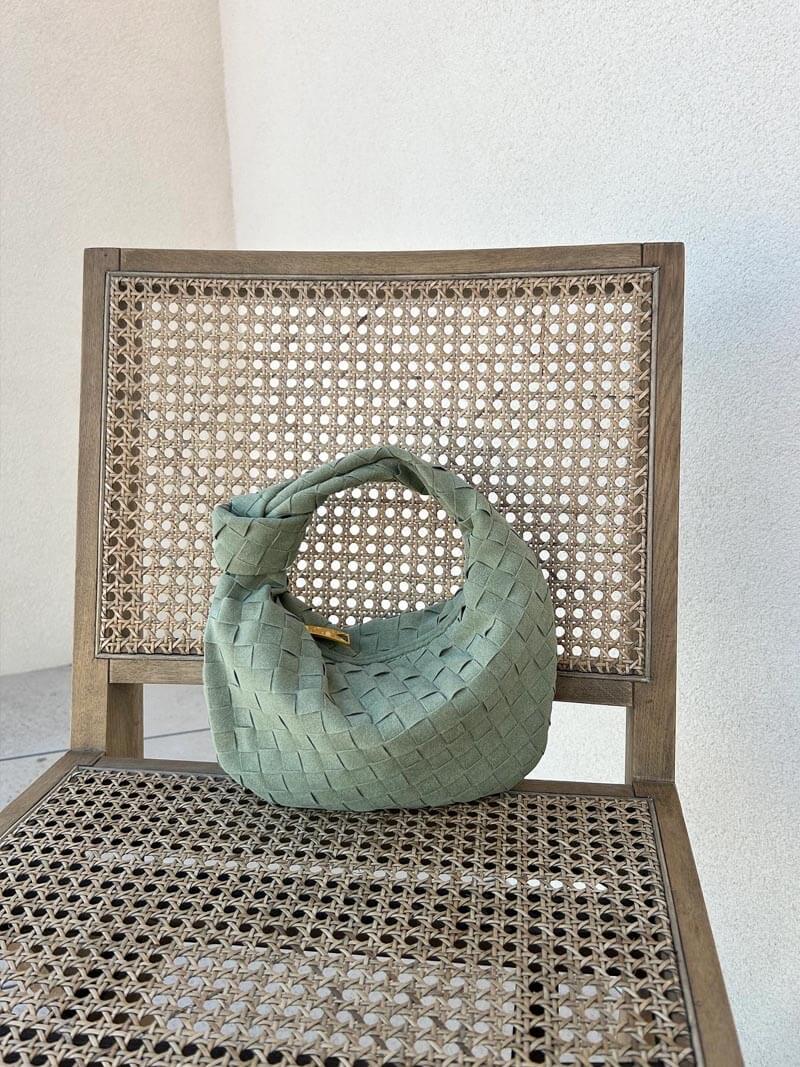 Larvento – Women’s Mini Suede Shoulder Bag with Woven Knot Design