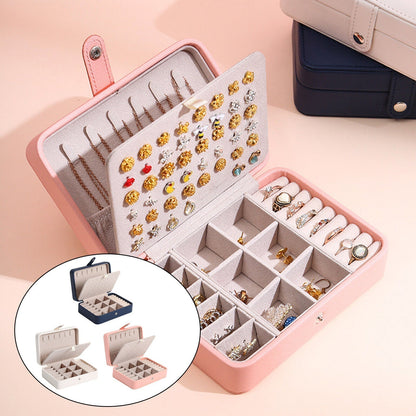 Leather Flip Lid Jewelry Storage Box Ring Earring Organizer