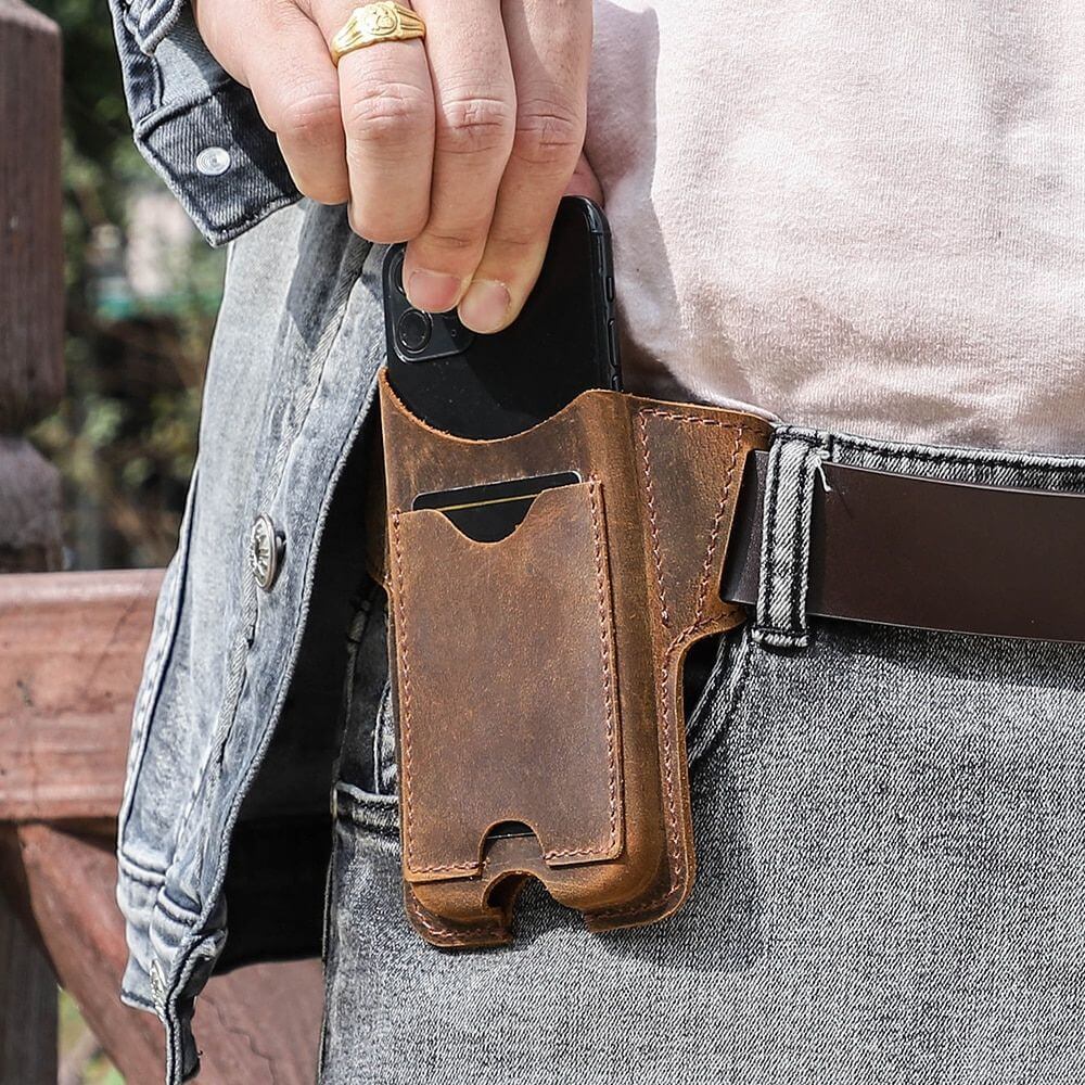 Leather Phone Belt Pouch Card Slot Protective Carry Case