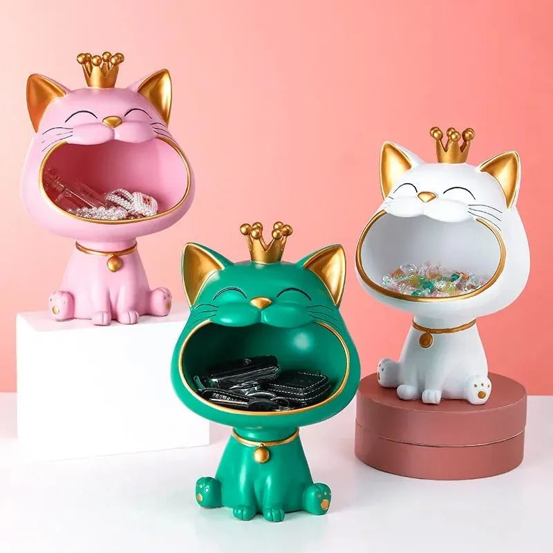 Lucky Cat Decorative Storage Box Maneki Neko Desk Organizer Coin Holder Home Decor