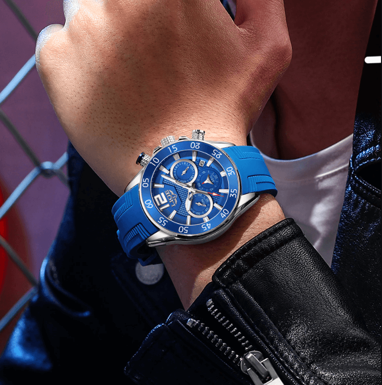 Luxury Chronograph Sports Watch – Men’s Quartz Silicone Strap Wristwatch